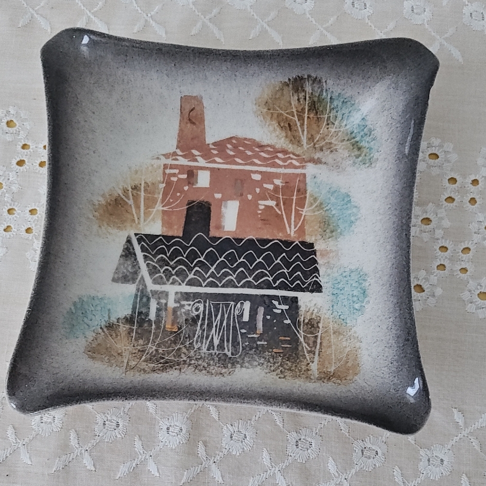 MCM Square Ceramic Dish with Rustic House Design